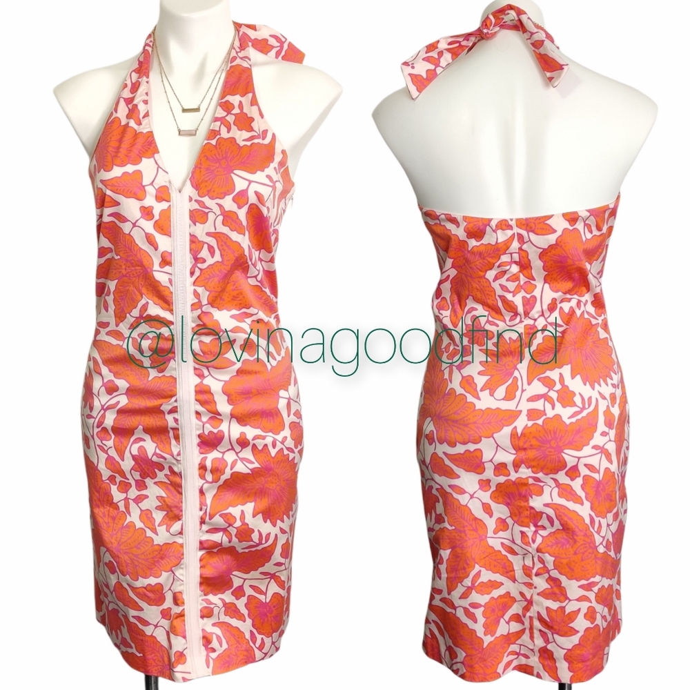 Tibi Tropical Leaf Print Halter Dress EUC sz 6